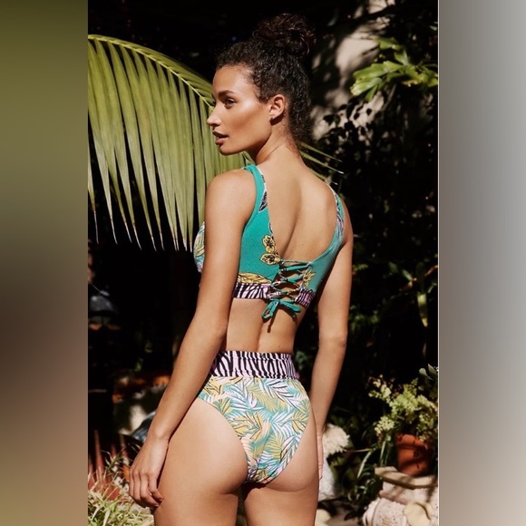 RARE Maaji 💚 Reversible Animal Print Floral 4-Way Top | High Rise Bikini Bottom - Picture 10 of 16